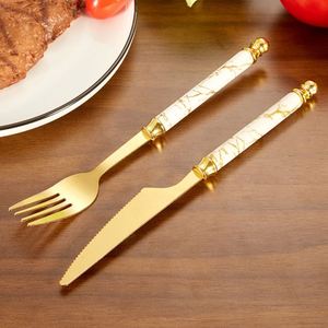 Luxury French Style Marble Cutlery Set Stainless Steel Silverware Set Classic Style 4/24 Spoon <b>Knife</b> <b>Fork</b> Christmas Cutlery Set - Product Image 4
