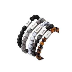 Bracelets tendance pour hommes et femmes en acier inoxydable avec perles en pierre naturelle, gravure au laser personnalisée de nom ou de logo pour les anniversaires - Product Image 1