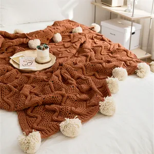 FTS Factory Soft Cable hecho a mano Pompom Chenille <span class=keywords><strong>manta</strong></span> hecha punto sofá cama - Product Image 5