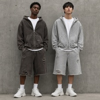 Ensemble sweat-shirt et short surdimensionné, ensemble de survêtement délavé vintage personnalisé