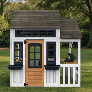 <b>Children</b> Cottage Solid Wooden Home Play <b>Tent</b> Kids Playhouse Toy with Chalkboard - Product Image 2