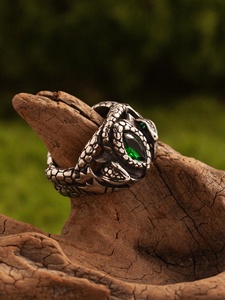<span class=keywords><strong>Anello</strong></span> a <span class=keywords><strong>Serpente</strong></span> Gotico Vintage per Uomini - Stile Punk, Cristallo Verde, Gioiello Retro in Argento, Taglie Grandi Disponibili - Product Image 6
