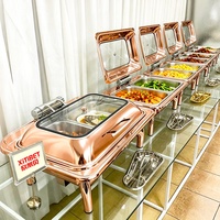 Plat à chafing en acier inoxydable premium 9L or rose avec chauffe-combustible pour buffet et traiteur, idéal pour l'équipement de cuisine