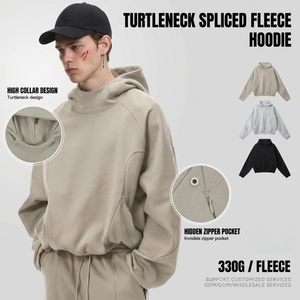 Sweat-shirt à capuche pour homme de haute qualité, 330 GSM, épais, doublé en polaire, chaud, couleur unie, double fermeture éclair, coupe ample, décontracté - Product Image 3