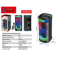 Système de sonorisation professionnel ZQS8249 pour scène et karaoké, avec woofer de 8 pouces + 1 microphone anti-Feedback, 2 enceintes en plastique, usage commercial