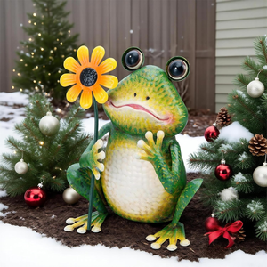 Rana de Metal con <span class=keywords><strong>Girasol</strong></span> para Jardín, Estatua Decorativa para Exteriores, Escultura Artística de Rana de Metal para Patio, Adorno de Jardín - Product Image 1