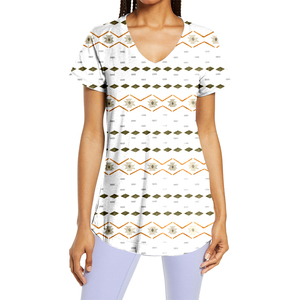 T-shirt à manches courtes et col en V pour femme, imprimé drapeau du 4 juillet, mélange de coton, décontracté, pour les vacances - Product Image 3