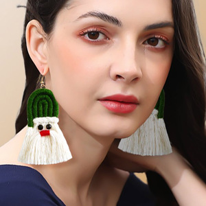 Spring women tassel hoop Earrings Creative Cartoon Bohemian Tassel Braided Handmade Earrings Wholesale christmas <strong>jewelry</strong> - Product Image 2