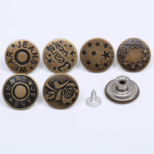 Boutons en métal pour jeans, ronds, vintage, motif étoile gravé, sans nickel, pour vêtements en denim - Product Image 1