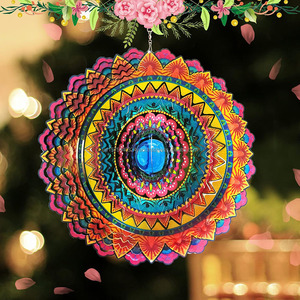 Molino de Viento Mandala con Bola de Cristal y Flor 3D, de Acero Inoxidable, Decoración Navideña, Arte para Jardín y Patio, Escultura de Viento - Product Image 3