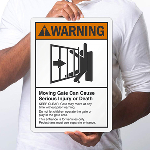 Dấu hiệu cảnh báo chất lượng cao, cổng di chuyển có thể gây thương tích nghiêm trọng hoặc tử vong, vật liệu nhôm kim loại 12 "x 18", mặc tốt - Product Image 4