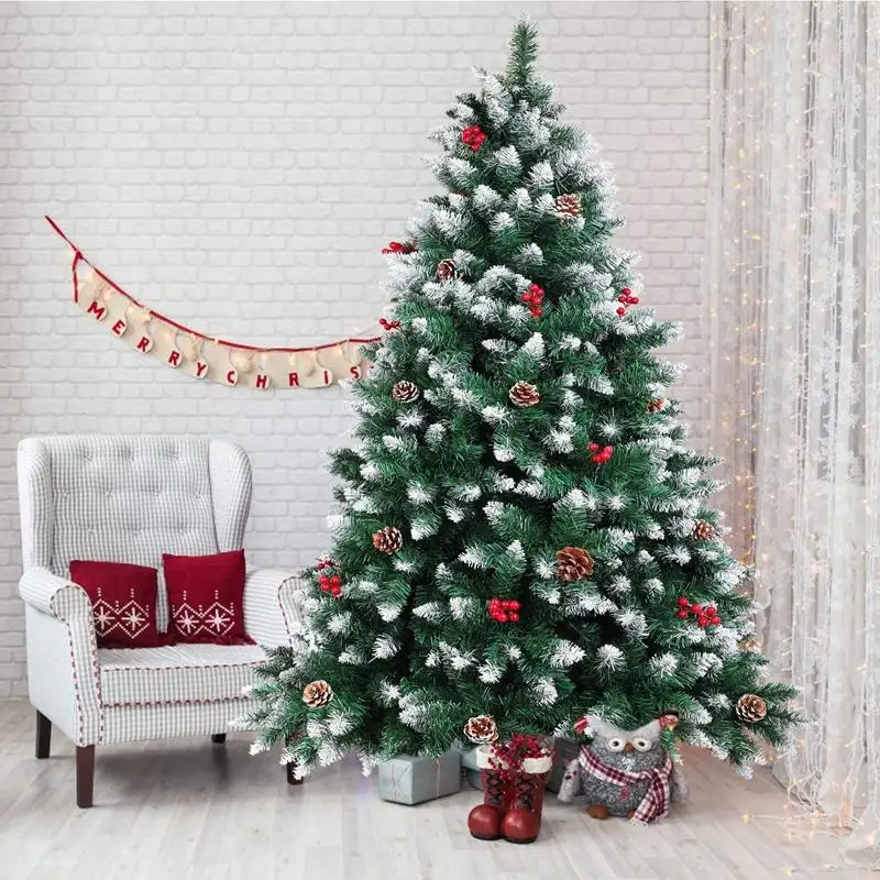 Árboles de navidad artificiales, decoración de árbol de Navidad de 6 pies con conos de pino y bayas rojas