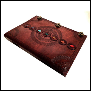 Large Leather Journal Book Medieval Seven Chakra <b>Stone</b> Embossing Handmade <b>Notebook</b> 22x14 Office Poetry Semi-Precious <b>Stone</b> Craft - Product Image 4
