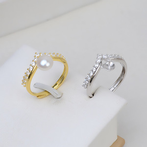 Wenchi S925 Silver Open <b>Ring</b> for Female <b>Adjustable</b> Finger <b>Size</b> 6-7 Pearl DIY Accessories Empty Holder 220 Model 16846 - Product Image 1