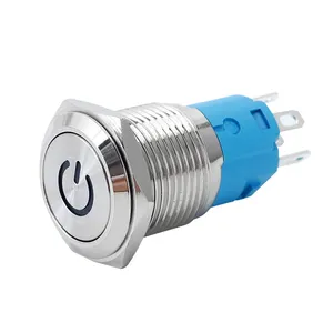 22mm Dome Flat IP67 Waterproof Power Button 12v Screw Terminal 4 Pin Metal Push Button Switch