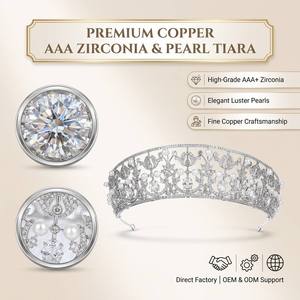 Diadème de mariée en cuivre de haute qualité avec perles et zircons cubiques, élégant style russe, bandeau de mariage pour mariées, concours de beauté, bal de promo, anniversaire - Product Image 1