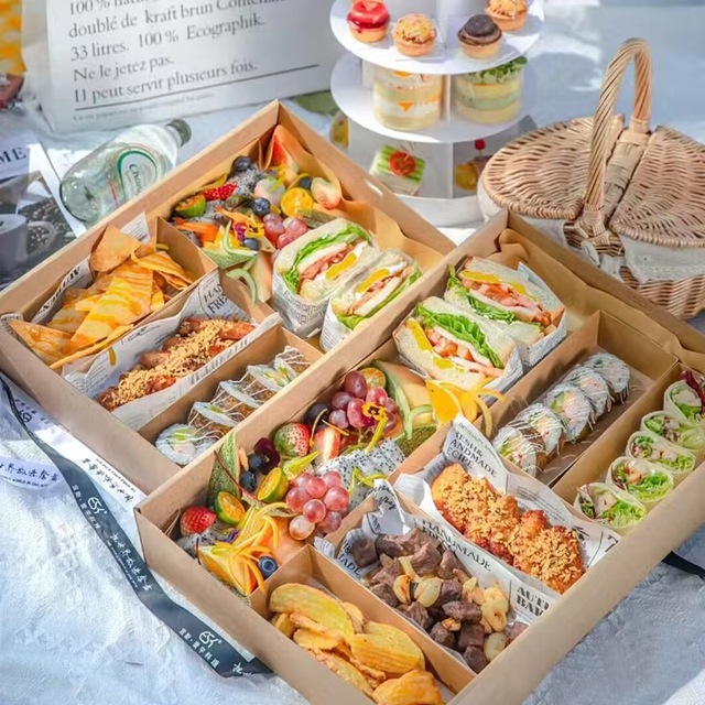 Thick Paper Camping Picnic Box, Spring Outing Packing Box, Afternoon Tea Lunch Box, Cake Box, Light Food Open-window