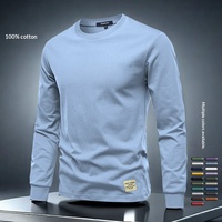 2025 Huidvriendelijk puur katoenen geribbeld effen longsleeve T-shirt casual top hoogwaardige mode heren kleding zacht