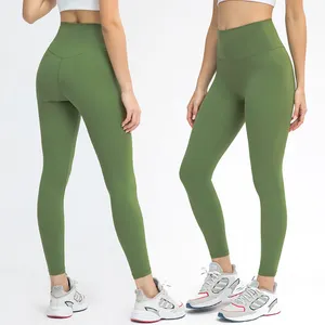 LULU-pantalones de yoga de cintura alta para mujer, de doble capa, ajustados, cepillados, sin costura, de talla europea y estadounidense