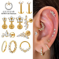 Anting-anting stud labret titanium Getta G23 dengan zircon, setting cakar, tindik tulang rawan, lapis emas, unisex, untuk pernikahan dan pertunangan.