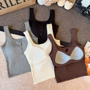 #8817 di fabbrica tracolla larga personalizzata Slim Fit con bottone Crop Top con reggiseno canotta Cropped canottiera da <span class=keywords><strong>donna</strong></span> - Product Image 4