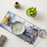 Kit de 8 pièces en céramique de porcelaine motif lotus pour cérémonie du matcha, comprenant Chawan, Chasen, support et ensemble de bols avec bec verseur, coffret cadeau
