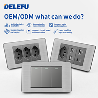 DELEFU Enchufe USB de Acero Inoxidable Gris Duradero Tipo 10A/20A Modelo Brasileño 118 con Carga Rápida Tipo-C de 20W