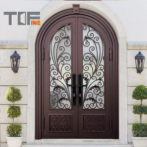 Factory Exterior Security Simple Cast <strong>Rustic</strong> Black Wrought Iron Doors Industry in China - Product Image 2