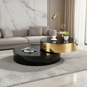 <span class=keywords><strong>Table</strong></span> <span class=keywords><strong>basse</strong></span> <span class=keywords><strong>ronde</strong></span> minimaliste moderne avec plateau en verre trempé <span class=keywords><strong>et</strong></span> pieds en acier inoxydable <span class=keywords><strong>noir</strong></span> <span class=keywords><strong>et</strong></span> <span class=keywords><strong>or</strong></span> pour le mobilier de salon - Product Image 5