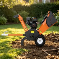 Broyeur de branches portable 7HP 212cc à moteur essence, capacité de broyage maximale 100mm, déchiqueteuse de jardin mobile