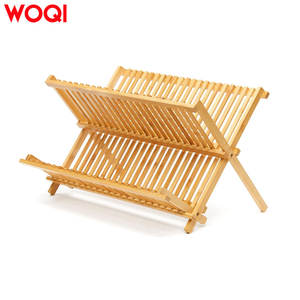 WOQI Moderno Estante Plegable <span class=keywords><strong>de</strong></span> Madera Natural y Bambú <span class=keywords><strong>de</strong></span> un Solo Nivel para Ropa, <span class=keywords><strong>Escurridor</strong></span> <span class=keywords><strong>Plano</strong></span> Multifunción, Soporte para <span class=keywords><strong>Platos</strong></span> <span class=keywords><strong>de</strong></span> Cocina - Product Image 2