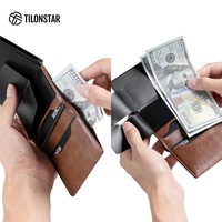 Portefeuille automatique intelligent TC126 en aluminium avec protection RFID, porte-cartes de crédit en cuir et emplacement pour AirTag
