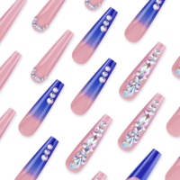 Lot de 24 faux ongles cercueil extra longs à couverture complète avec strass, support adhésif, en ABS, design pré-dessiné, marque privée