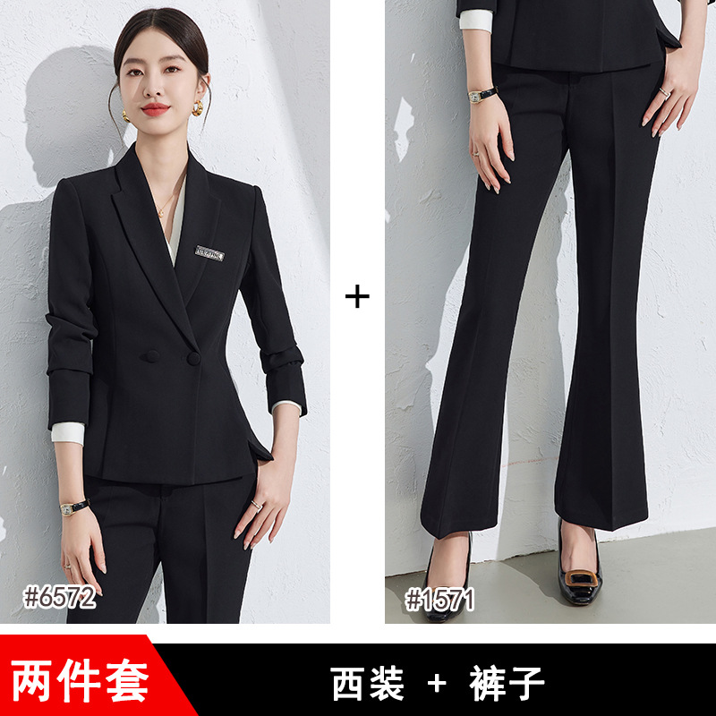 Black suit with slightly flared trousers