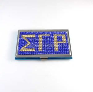 Pesanan kustom dari kotak penyimpan Kartu Bintang Timur casing tempat kartu bisnis Bling berlian imitasi huruf Yunani logam hadiah pesta - Product Image 6