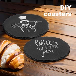 Round square Slate <b>Coasters</b> with Natural Edges Elegant Mats & Pads for Laser Engrave Blanks - Product Image 3