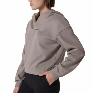 Sudadera con capucha recortada para mujer de moda, jersey con cuello en V y ropa de descanso de lana suave de ajuste extragrande para Athleisure informal - Product Image 2