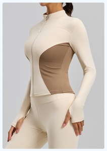 Color Matching Slim Slimming Yoga <b>Jacket</b> Women's <b>Running</b> Sports Fitness Four-Way Stretch Color Blocking <b>Lightweight</b> Workout - Product Image 3
