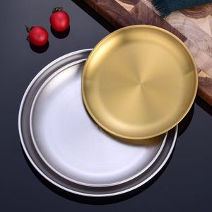 304 Stainless Steel <b>Round</b> <b>Tray</b> Gold Silver Korean BBQ Plate Vegetable <b>Serving</b> <b>Tray</b> Hotel Food Western Cake Buffet Plate - Product Image 1