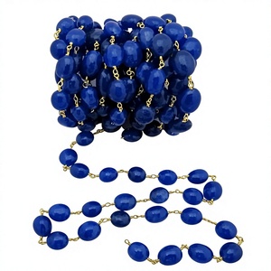 Blue Sapphire Quartz Plain Smooth Oval Dyed Beaded Wire Wrapped <b>Rosary</b> Chain Jewelry Making Gemstone chain sold per foot - Product Image 3