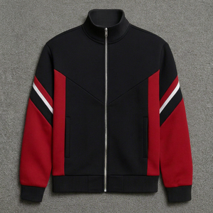 Veste zippée à col montant pour homme, coupe classique, manches longues, style sportif, color block noir et rouge - Product Image 1