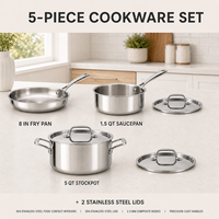 Ensemble de casseroles et poêles en acier inoxydable ANMEI OEM 5 pièces avec couvercles pour la maison, l'hôtel, le restaurant et la cuisine