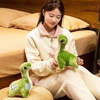 Boneka Dinosaurus Hijau Lucu, Mainan Hewan Isi Lembut dengan Desain Patchwork untuk Anak-Anak
