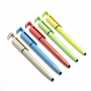 Multifunctional Eco-Friendly Custom <b>Wheat</b> Straw Phone Holder Pen Recyclable Ballpoint with Touch Screen Features - Product Image 1