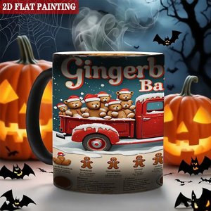 Mug en céramique noir givré de 11 oz, changeant de couleur à la chaleur, motif boulangerie pain d'épices - Product Image 6