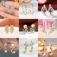 Anting Kartun Lucu Wanita Trendi 2026, Kuningan Berlapis Emas Perak, Perhiasan Bermotif Modis dengan Zirkon untuk Pertunangan