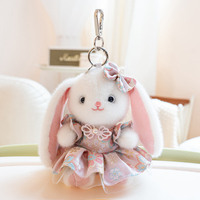 Porte-clés en peluche lapin à longues oreilles, forme 3D mignonne et douce, dans quatre couleurs vintage, avec perle lestée à l'intérieur, cadeaux de fêtes