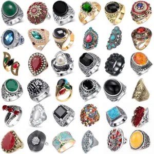 Groothandel mens vintage edelsteen ringen-Fashion Statement Sieraden Rhinestone Hollow Vintage Edelsteen Mens Ring
