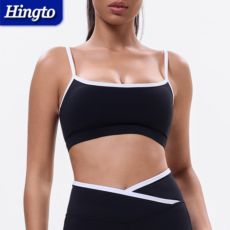 Wholesale Open Back Gym Top Women Running Yoga Bra Tight Running Sports Bra Quick-Drying Fitness Top Contrast Stripe Sport Bra