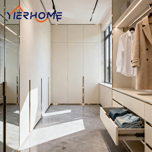 <span class=keywords><strong>Armario</strong></span> Vestidor Moderno Independiente de <span class=keywords><strong>Madera</strong></span> Maciza Blanco y Dorado YIERHOME para Dormitorio |   Puerta de Vidrio + Almacenamiento con Cajón Extraíble - Product Image 1